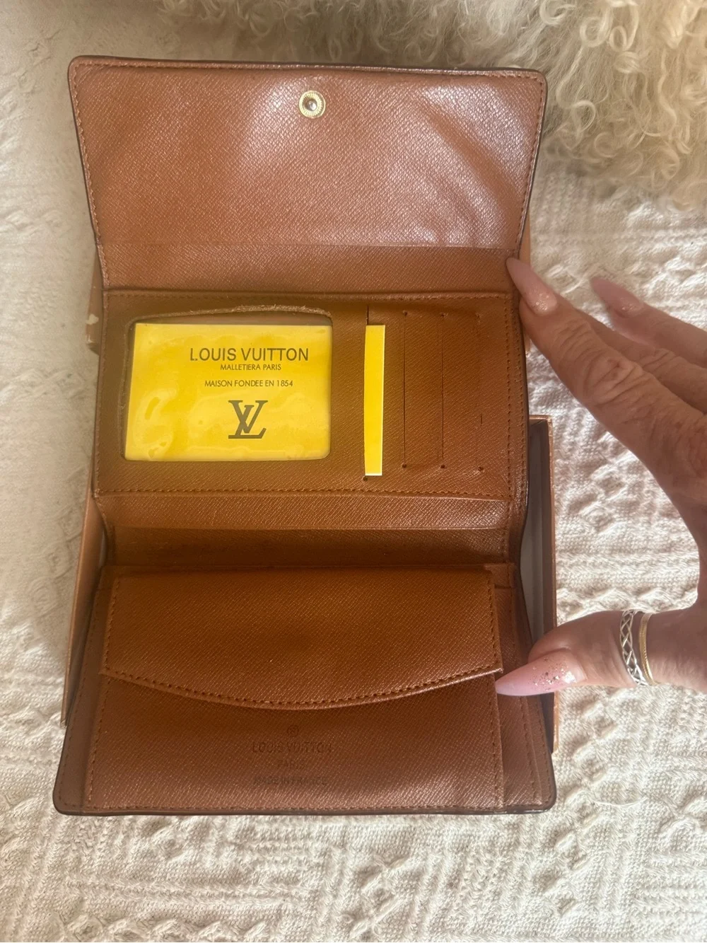 Brown / beige Monogram Flap Wallet with Gold Snap